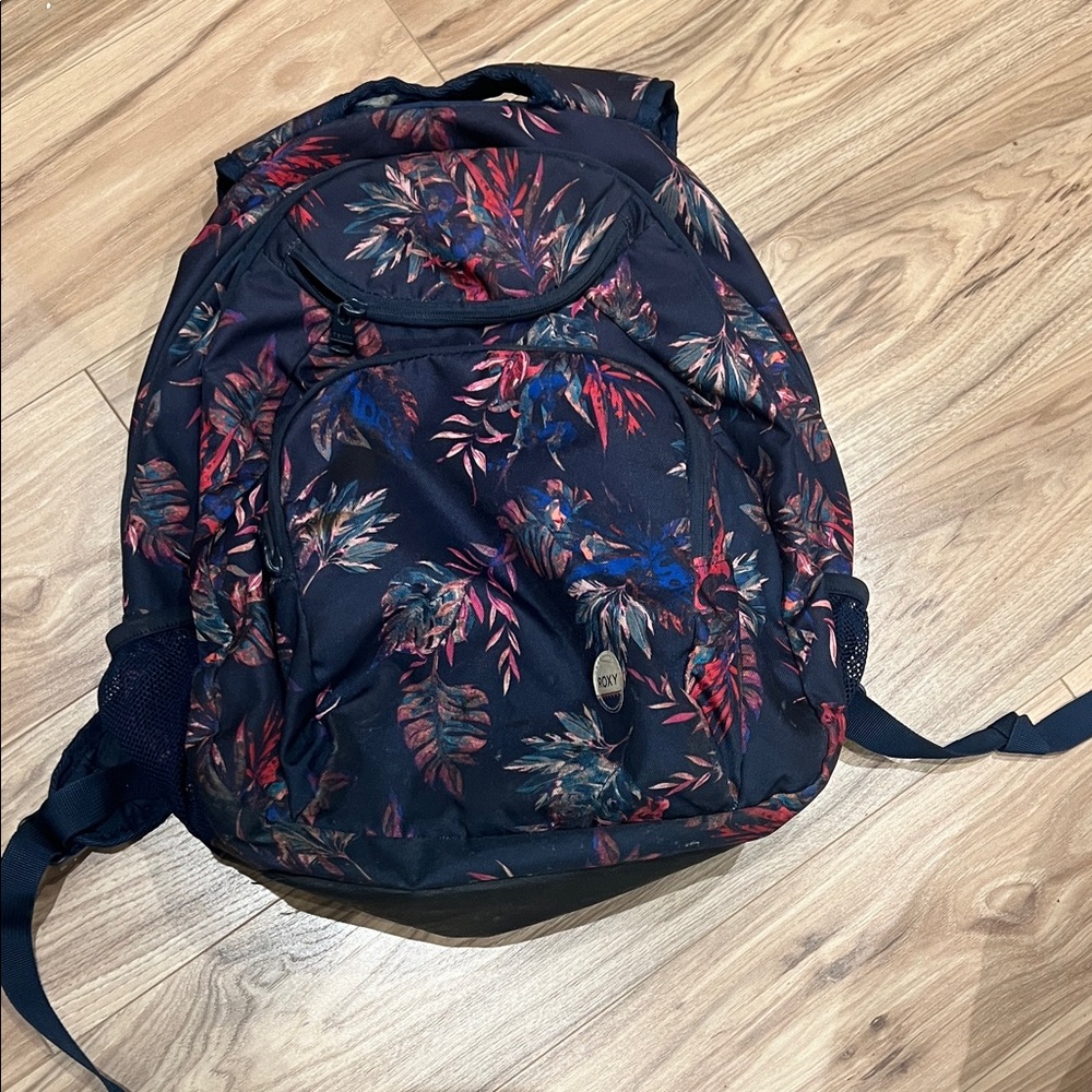 Roxy Black Backpack with Tropical Print
